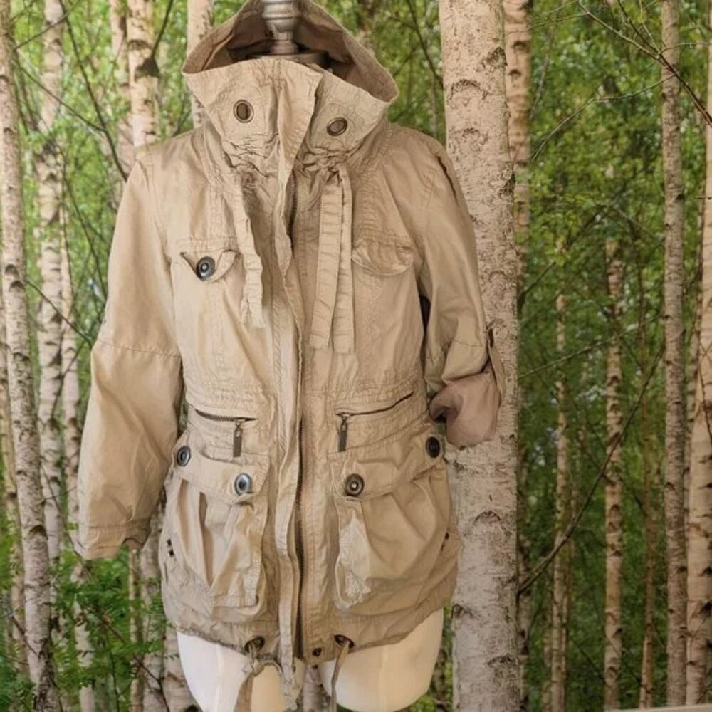 Beige Hooded Utility Jacket - Women